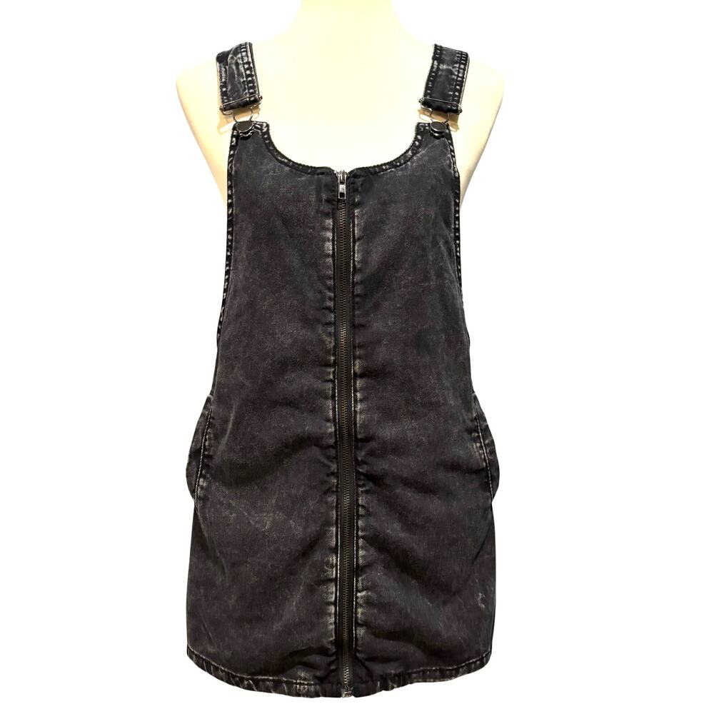 Forever 21 Black Denim Overall Mini Dress Jumper Y2K Grunge Fall Transition S